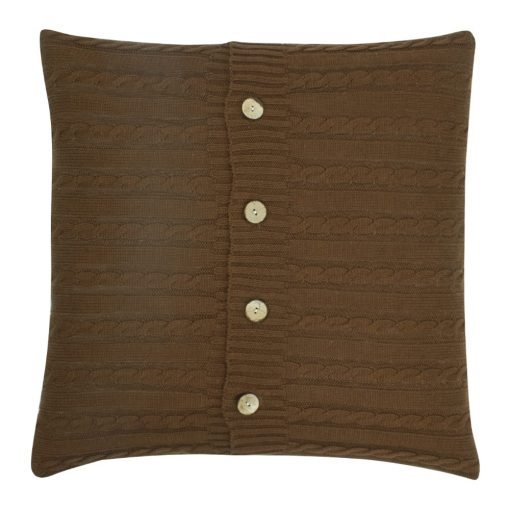 Square Chocolate Cable Knit Cushion Cover 50cm x 50cm With Buttons