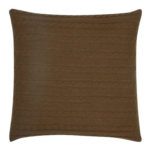 Back Image of Closeup Image of Square Chocolate Cable Knit Cushion Cover 50cm x 50cm With Buttons