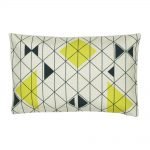 Rectangular outdoor linen cushion with lines and triangles