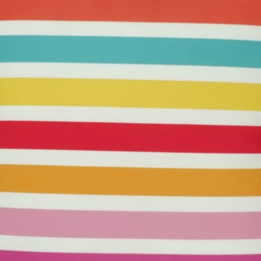 Close-up of velvet cushion cover with multi-colour stripes