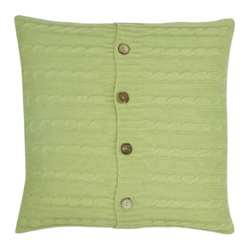 Square Light Green Cable Knitted Cushion Cover 50cm x 50cm WIth Buttons