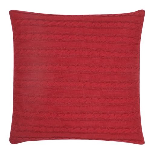 Back Image of Square Maroon Cable Knit Cushion Cover 50cm x 50cm With Buttons