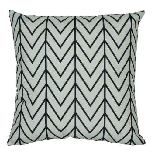 Velvet cushion cover with black stripes and chevron pattern