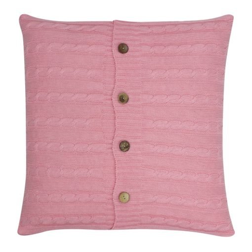 Square Pink Knitted Cushion Cover 50cm x 50cm With Buttons