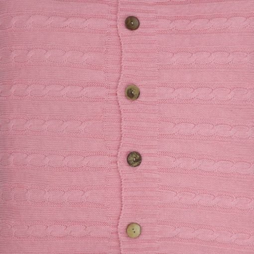 CLoseup Image of Square Pink Cable Knit Cushion Cover 50cm x 50cm With Buttons