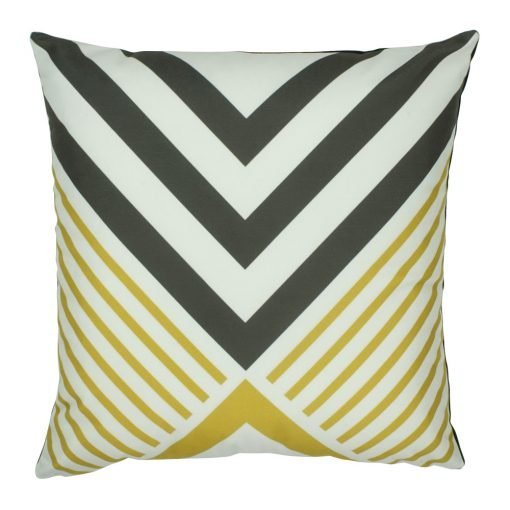 Square velvet cushion with yellow and black triangles pattern