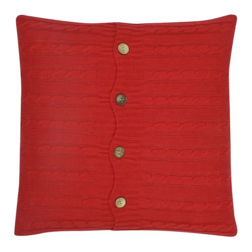 Square Red Cable Knit Cushion Cover 50x50cm With Buttons