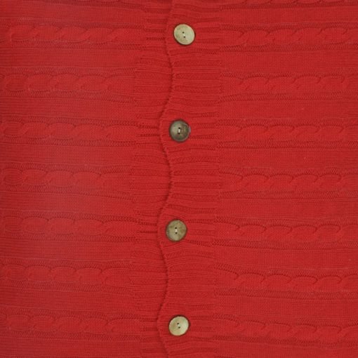 Closeup Image of Square Red Cable Knit Cushion Cover 50x50cm With Buttons