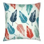 Square multi-coloured velvet cushion with leaf print