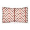 Red and white rectangular velvet cushion with chevron design