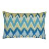Image of rectangular cushion cover in blue and yellow chevron pattern