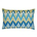 Image of rectangular cushion cover in blue and yellow chevron pattern