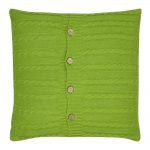 Image of olive buttoned cushion cover in cable Knitted fabric