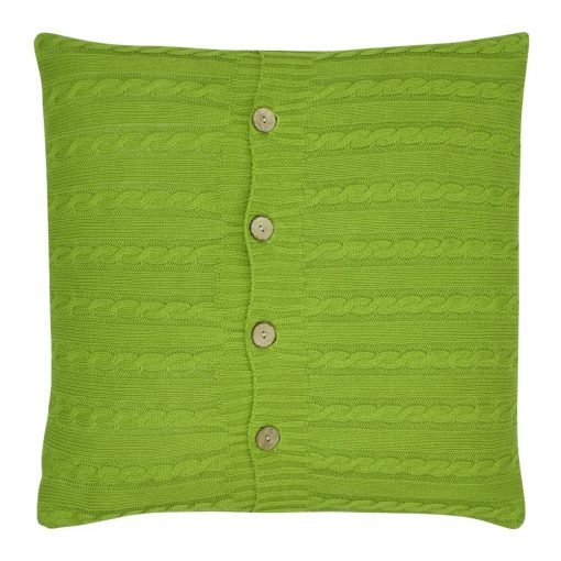 Image of olive buttoned cushion cover in cable Knitted fabric