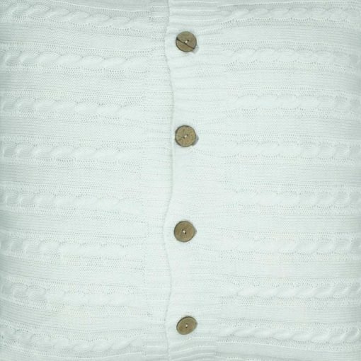 Additional close-up photo of white cable knit cushion cover with buttons