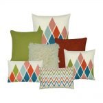 Red and green cushion cover collection of 7 with zigzag and diamond patterns