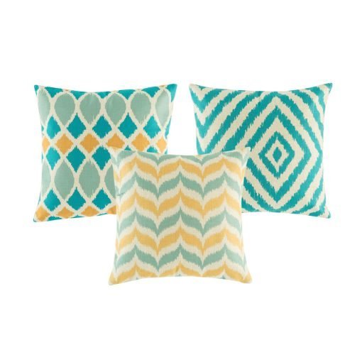 Set of 3 cushion covers with gold and teal chevrons