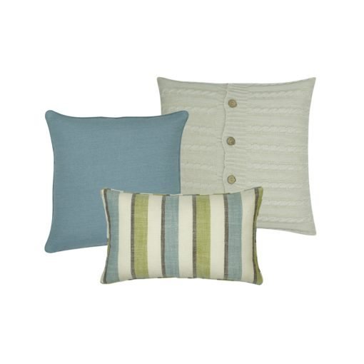 A set of 4 cushion covers with teal lines and arrow patterns