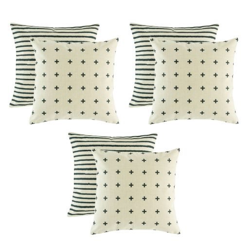 A set of 6 black and white cushion covers with linear and cross design