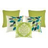 A set of 5 lime coloured square cushions