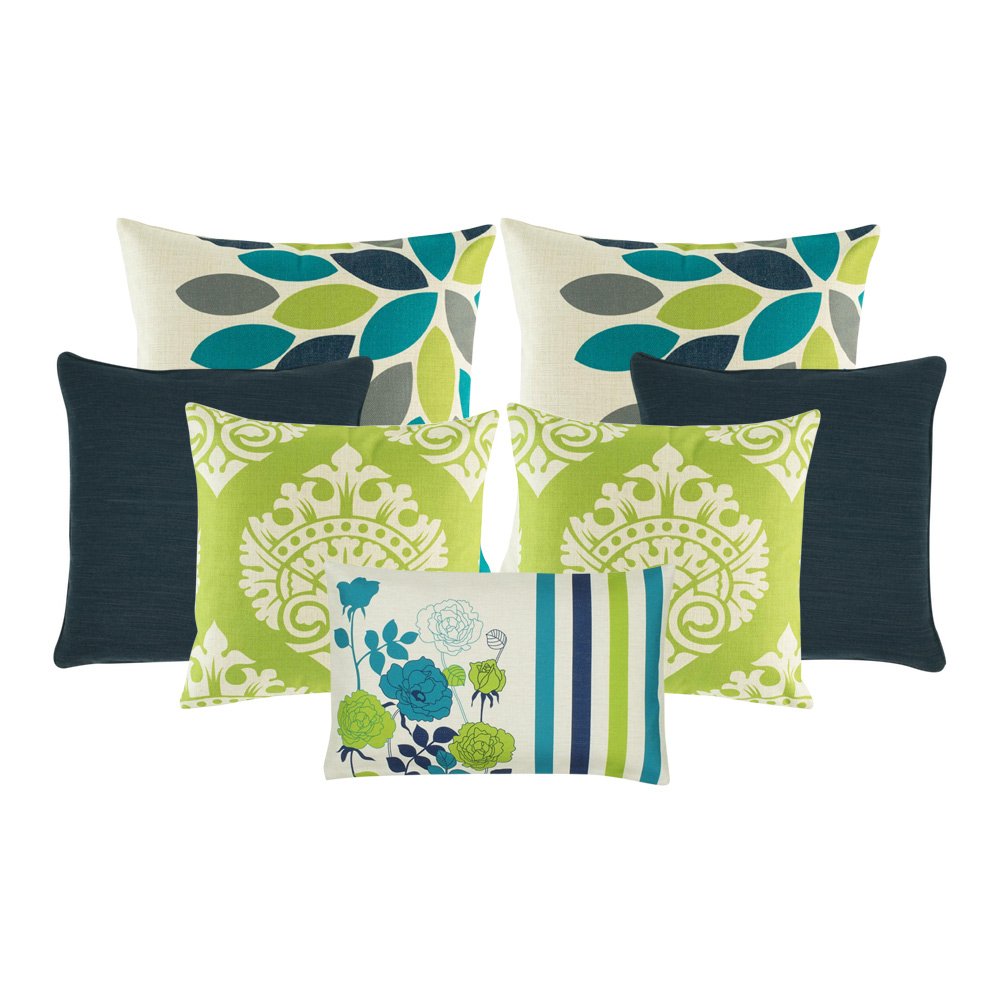 teal floral cushions