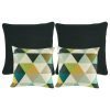 A collection of 4 black and multi-coloured cushions
