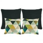 A collection of 4 black and multi-coloured cushions