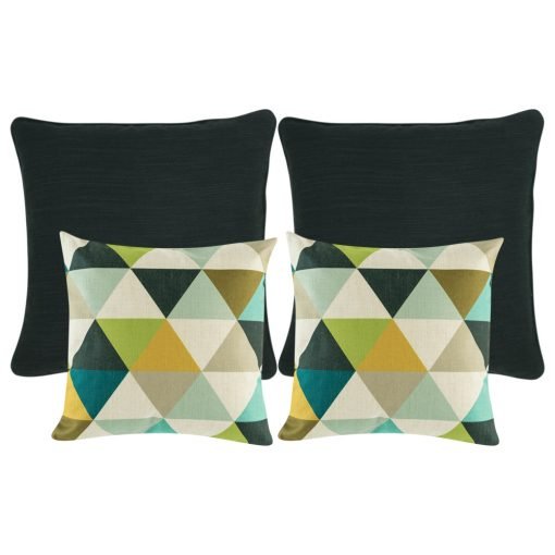 A collection of 4 black and multi-coloured cushions