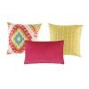 A set of 3 cushion covers with yellow and fuchsia colours