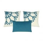 A mix of three blue and white cushion covers with snowflake design