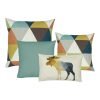 A set of 4 cushion covers with duck egg, blue and brown colours with moose print