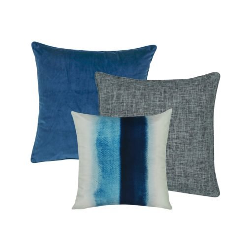 A set of 3 cushions in blue and grey colours
