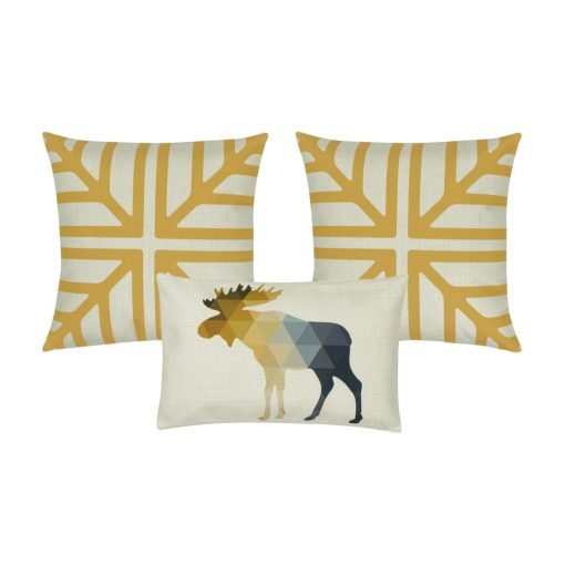 A photo of three cushion covers in gold and white colours