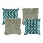 A collection of 4 cushion covers in blue and grey colours and in solid and spiral design