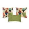 A set of 3 cushions with solid green colour and diamond patterns