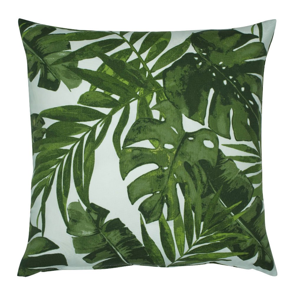 Square outdoor cushion cover with green leaves