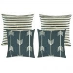 A collection of 4 cushions with stripes and arrow designs