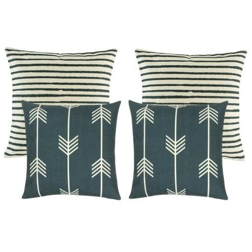 A collection of 4 cushions with stripes and arrow designs
