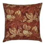 Square red orange russet outdoor cushion cover with leaves