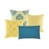 A collection of yellow and blue cushions