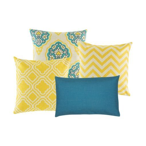 A collection of yellow and blue cushions