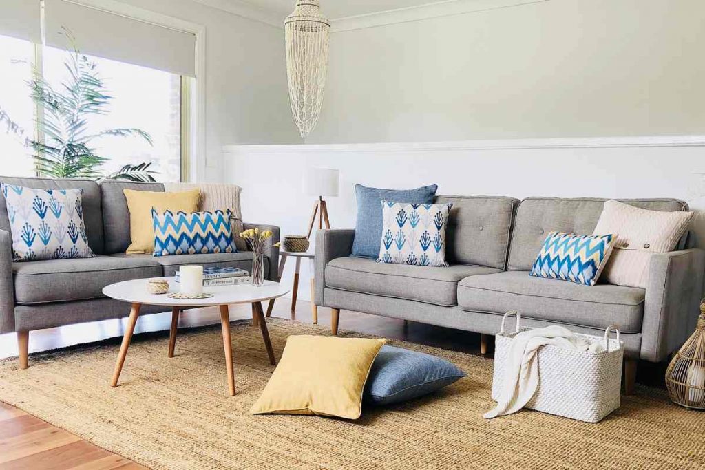 Coogee Collection of blue and yellow cushions in coastal theme