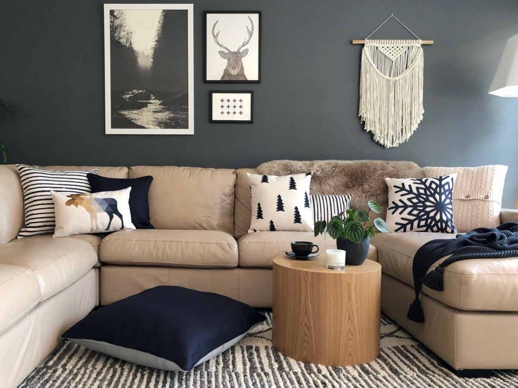Scandinavian designed room with cushions