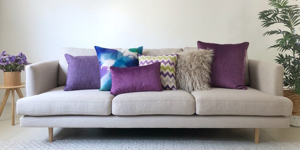 Violet cushions in all different shapes