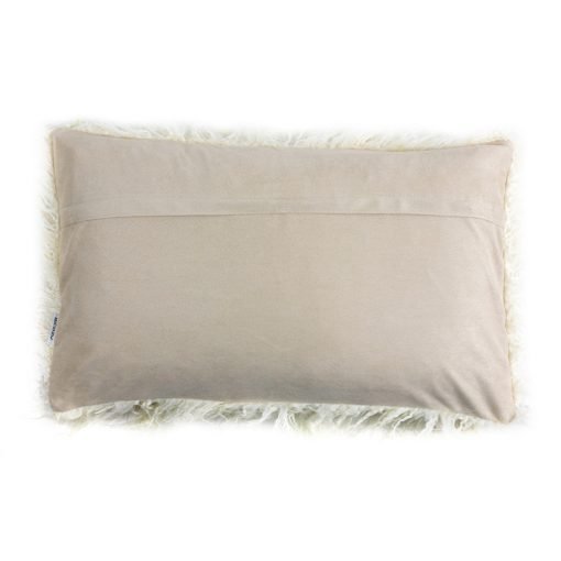 Back view of 30cm x 50cm rectangular faux fur cushion in cream colour