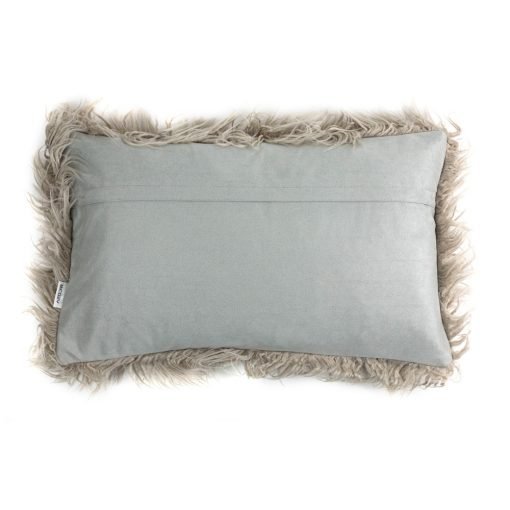 Back view image of 30cm x 50cm ecru rectangular faux fur cushion