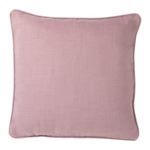 Photo of square lavender pink cushion cover made of polyester fabric