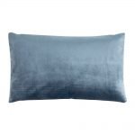 Image of rectangular cushion cover made of blue velvet linen