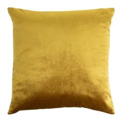 Image of square velvet linen cushion in gold mustard colour