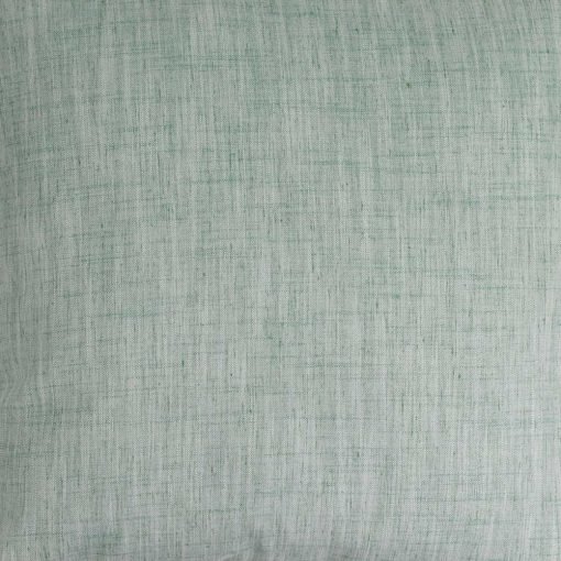 Close up photo of basil green cushion cover made of cotton linen blend fabric
